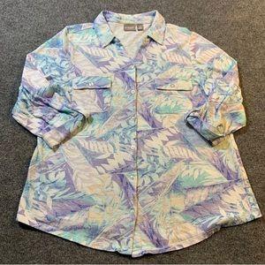 🦋 Chicos soft tropical blues and greens lightweight long sleeve shirt 2, L